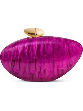 Women's Marble Pink Tortoise Shell Acrylic Clutch Purse Gold Evening Handbag
